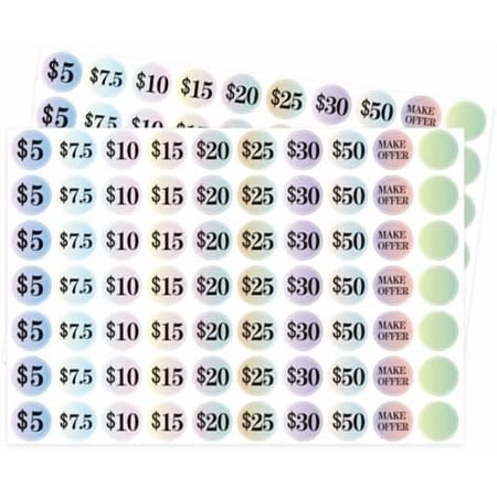 Garage Sale Stickers - 1400 Pcs, 1 Inch Big, Gradient Color Flea Market Pre-Printed Pricing Stickers