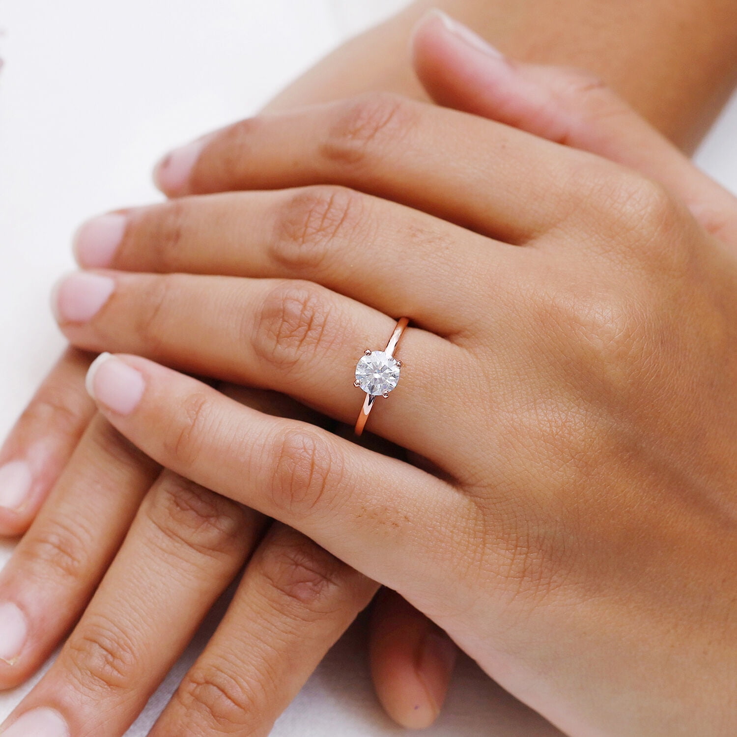 18K Rose Gold Plated Solitaire Ring For Women | 7MM Moissanite Diamond Engagement Ring | Moissanite Promise Rings Jewelry Gifts For Her (1.15ctw) Ring Size-8