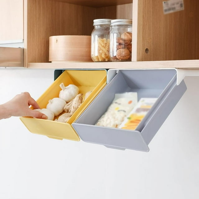 Organizador extraíble para debajo del estante, cajón deslizante, caja de almacenamiento para cocina, baño y hogar (gris, L: 23,7 x 22,8 x 7,0 cm)