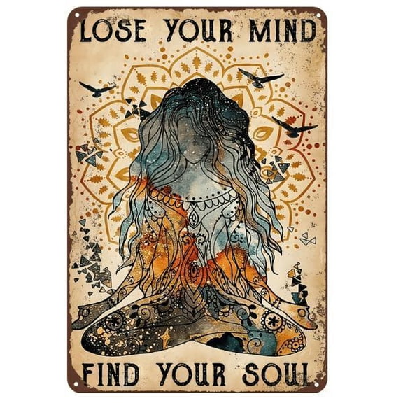 HELLOYOUNG Vintage Americana Yoga Wall Art Featuring Inspirational Quote and Meditation Theme for Bedroom Decor