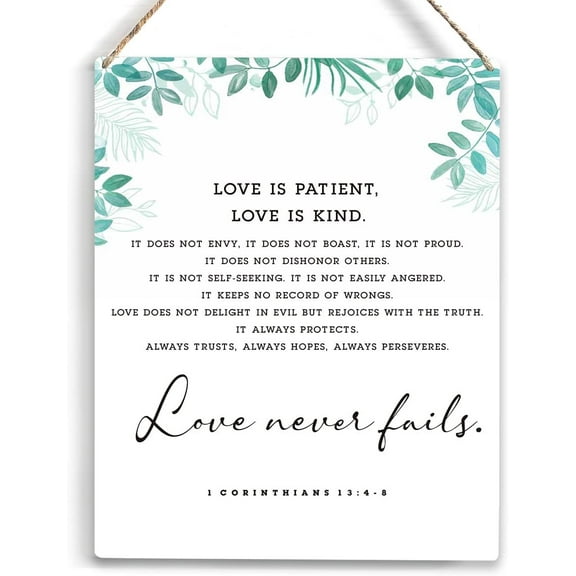 Love is Patient Love is Kind Bible Verse Wood Sign Rustic 1 Corinthians 134-8 Wooden Hanging Plaque for Home Office Wall Art Decoration 8x10 Inch Present