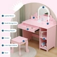 thumbnail image 5 of Girls Vanity Set with Chair and Lighted Mirror - Kids Makeup Vanity for Ages 3-9, Sturdy Engineered Wood Vanity Table with Storage, 3 Lighting Modes, 5 of 7