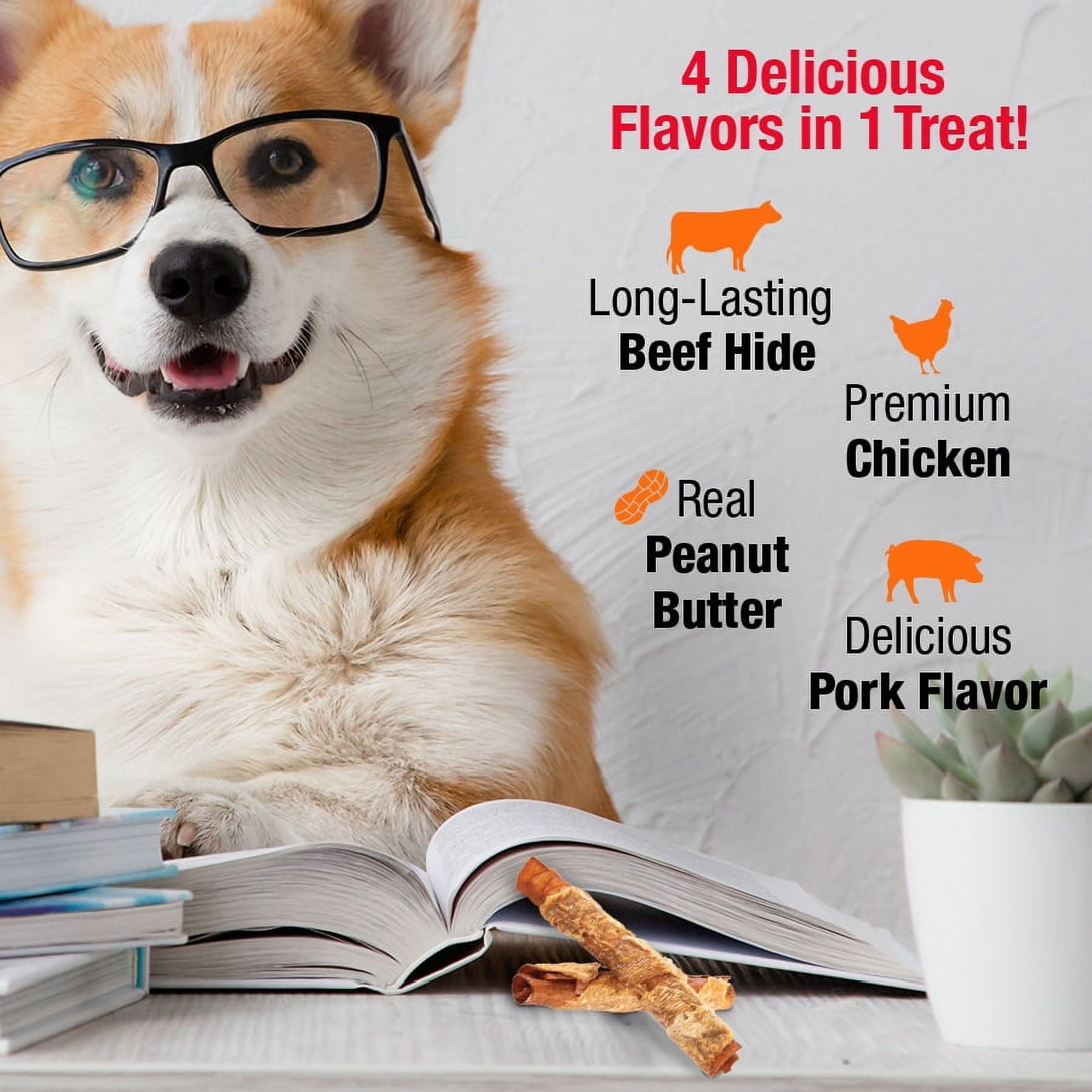 Good ’n’ Fun Triple Flavor Small Rolls with Peanut Butter, Rawhide Chews for All Dogs, 4 Count
