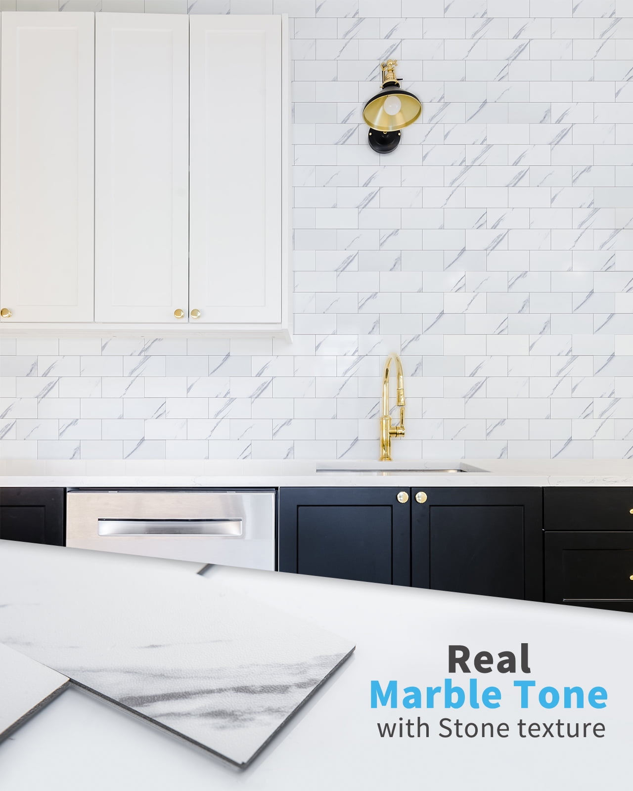 Peel and Stick Backsplash White Marble, Stickon Tile for Kitchen Backsplash(10 Sheets)