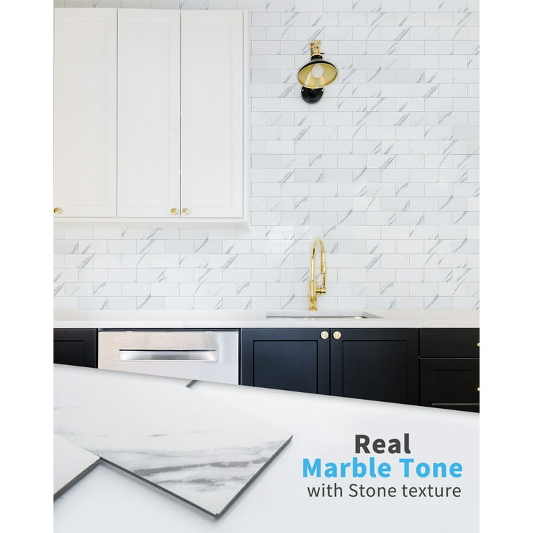 Classic White Marble Tile Stickers (Pack of 10)