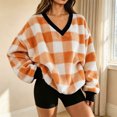 thumbnail image 3 of Manzbdm Women's Fleece Plaid Sweatshirt Long Sleeve V Neck Fuzzy Pullover Top, 3 of 5