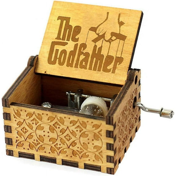 The Godfather Wood Music Box - 18 Note Mechanism Antique Laser Engraved Musical Box Hand Crank Musical Box