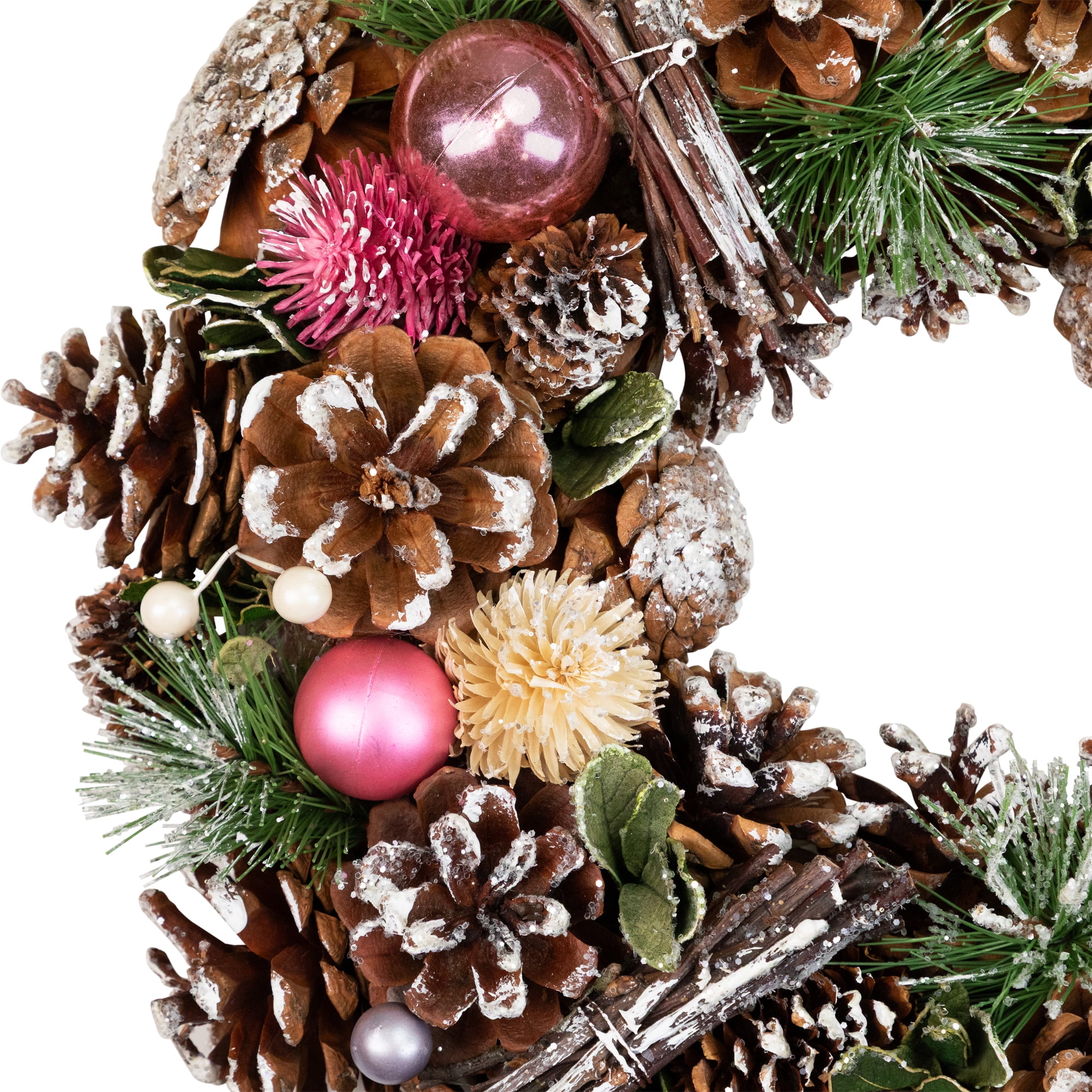 Pinecone Twig and Thistle Small Frosted Artificial Christmas Wreath - 13.5" - Unlit
