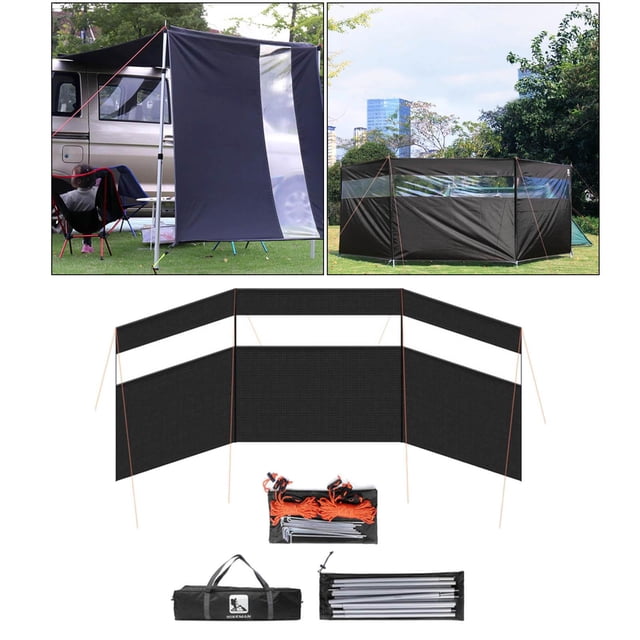 Campamento al aire libre Parabrisas Parrillas para acampar Parabrisas Tela Oxford A prueba de viento Fuerte Negro Cola Campamento parabrisas