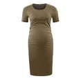 thumbnail image 1 of Zwiiyzr 2025 Robe d'Allaitement pour Femmes Enceintes, Couleur Unie, Col Rond, Manches Courtes, Vert Olive, 1 of 4
