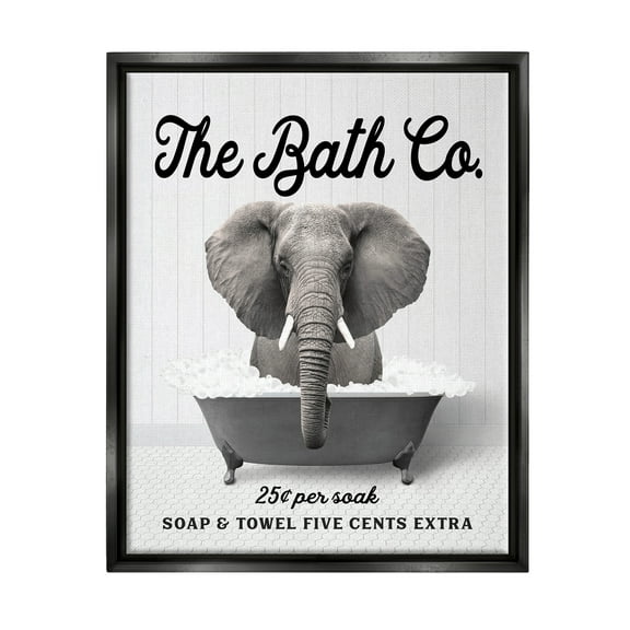 Stupell Industries Vintage Bathtub Elephant Animals & Insects Painting Black Floater Framed Art Print Wall Art, 17 x 21