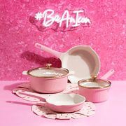Paris Hilton 10-Piece Clean Ceramic Nonstick Cooking Pots and Pans with Lids Cookware Set with Heart Shaped Lid Knobs, Pink