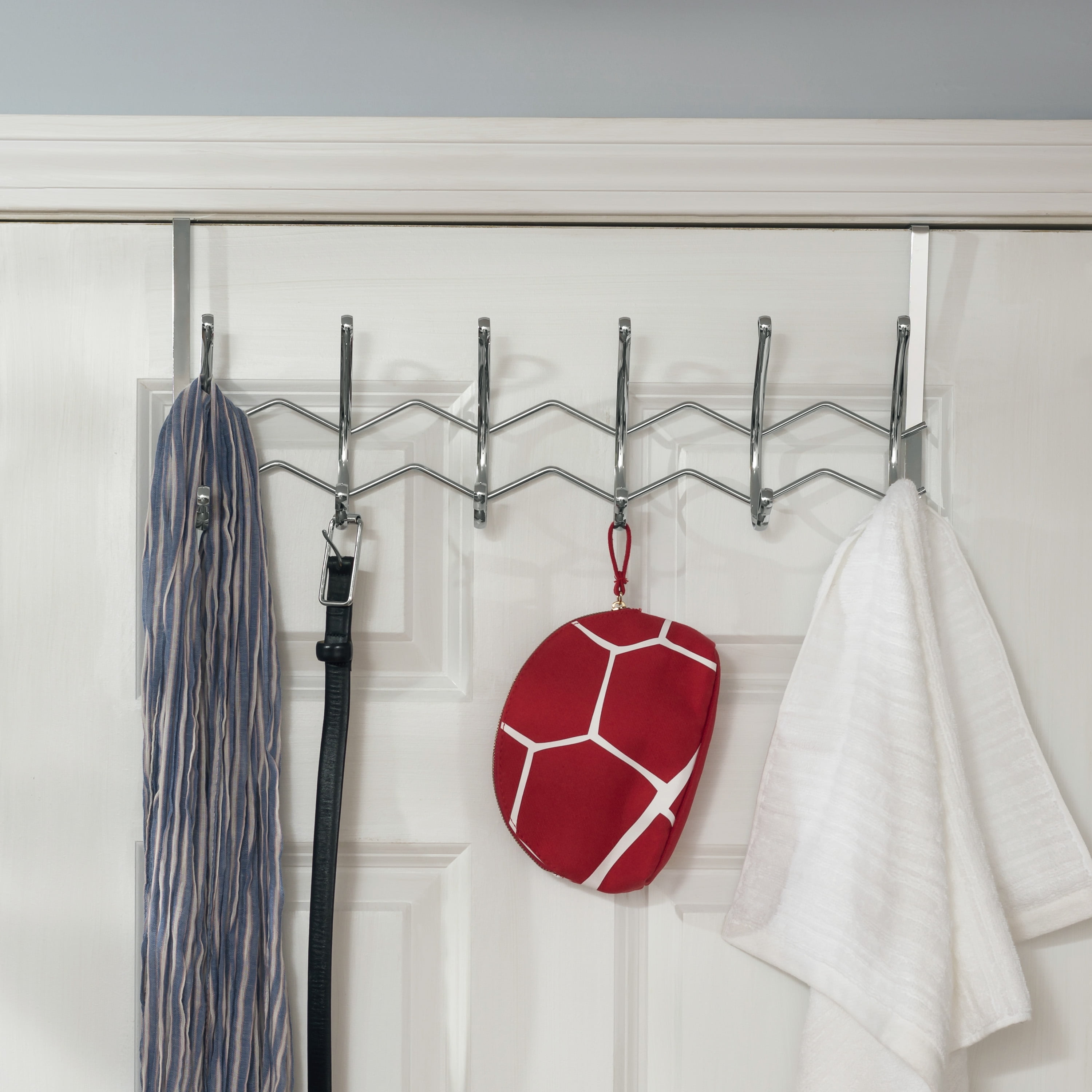 Chrome Plated Steel 6 Hook over The Door Hanging Rack
