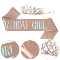 PAMINGONO 2Pcs Pink Satin Fabric Crown and Sash for Birthday Party Favors