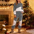 thumbnail image 4 of Yuyuzo Ensembles de Pyjamas pour Femmes en Molleton à Blocs de Couleur Vêtements de Détente Chandails à Manches Longues à Col Ras du Cou Pantalons Jogger Tenues 2 Pcs, 4 of 6