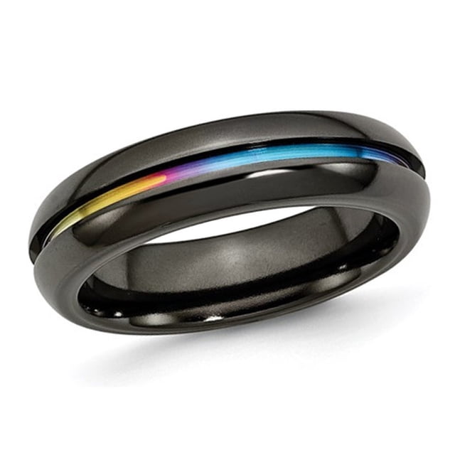 6mm Black Plated Titanium Multi Colored Anodized Band Ring