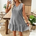 thumbnail image 5 of Horkkom Beach Dresses for Women Mini V Neck Solid Color Sleeveless Dress Summer Casual Vacation Dresses, S-2XL, 5 of 9