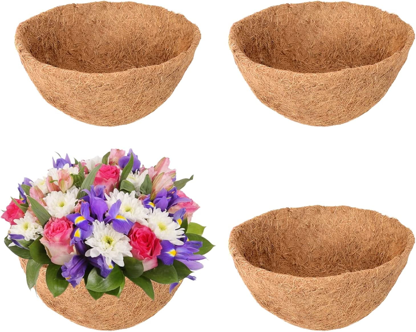 4 Packs 14 inch Coco Liners for Hanging Baskets, Circle Coconut Fiber