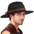 thumbnail image 5 of BadPiggies Vintage Fedora Hat for Men & Women Wide Brim Felt Hats with Belt Buckle (Black), 5 of 9