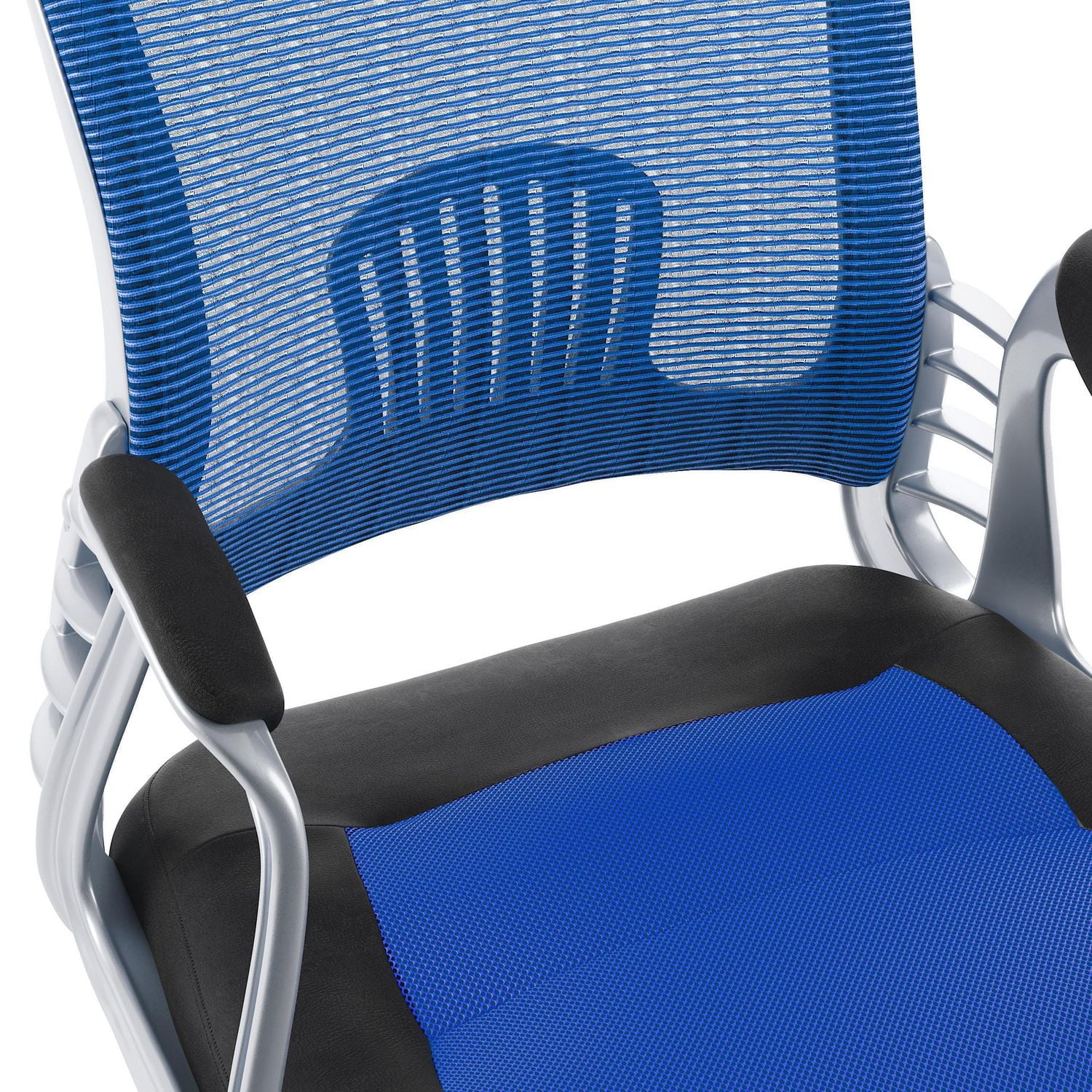 CorLiving Quinn Faux Leather and Mesh 19"-23" Seat Height Adult Office Chair with Lumbar Support, Blue/Black