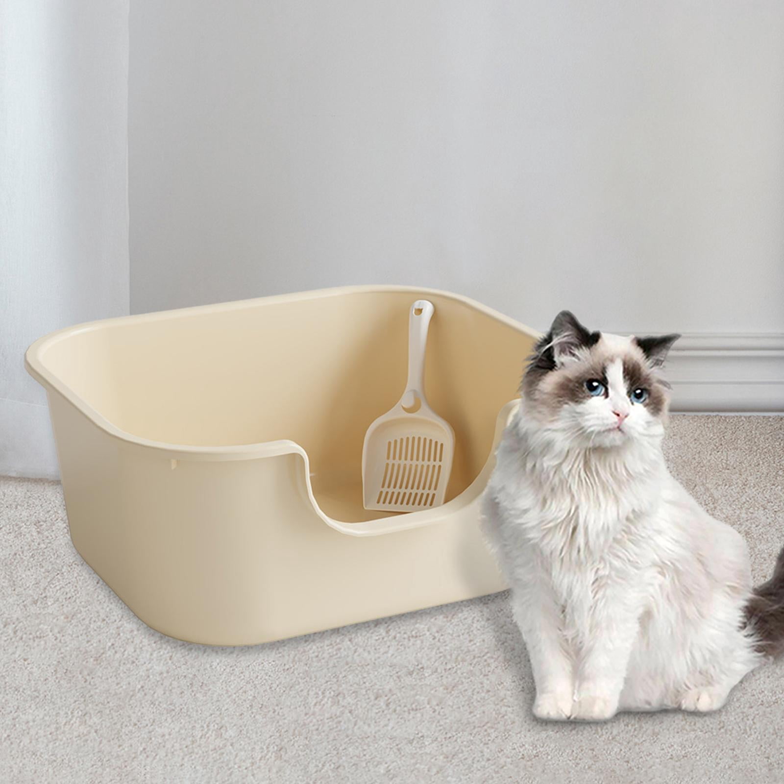 Cat Litter Basin Cat Litter Box with High Side Splashproof Kitty Litter Pans Open Top Pet Litter Tray for Small and Large Cats Coffee Color