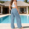 thumbnail image 4 of Fesfesfes Girls Cotton Linen Wide Leg Pants with Drawstring Waist and Pockets, Relaxed Loose Fit Casual Summer Trousers for Kids Ages 3-14 Years, 4 of 9