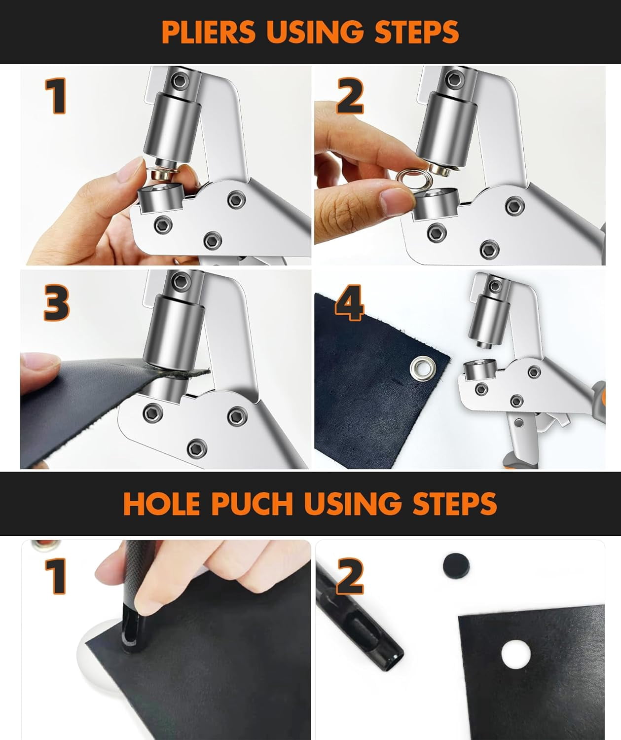 Heavy Duty Grommet Kit with Bag and 200 pcs 10.5mm Grommets, Complete Eyelet & Grommet Tool Kit for DIY Tarp Ring Repair and Installation