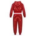 thumbnail image 2 of iixpin Kids Boys Girls Sequins Hip-hop Jazz Latin Street Dance Outfits Hooded Tops with Pants 2pcs Set Red 5-6, 2 of 7