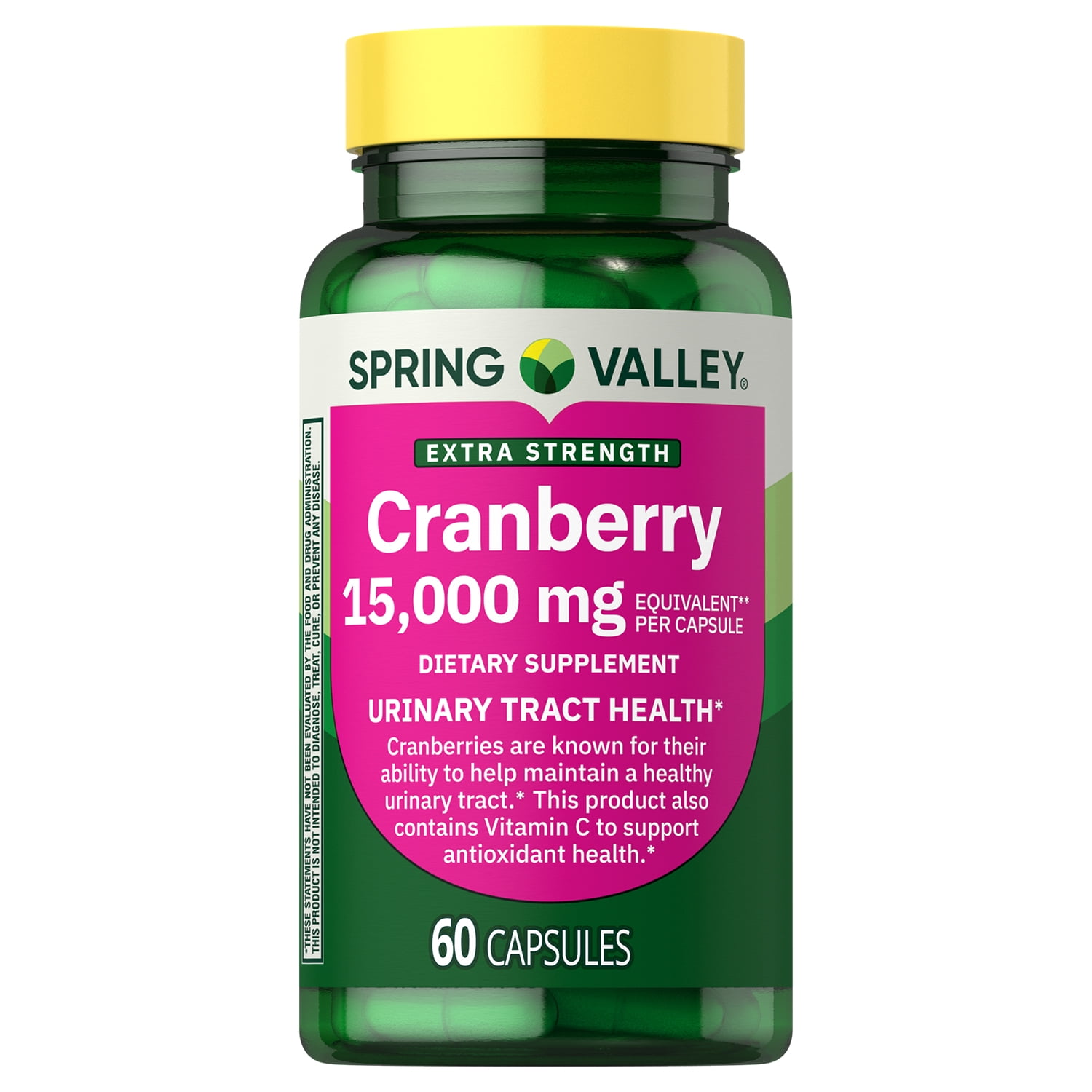 (3 pack) Spring Valley Extra Strength Cranberry Dietary Supplement Capsules, 15,000mg, 60 Count