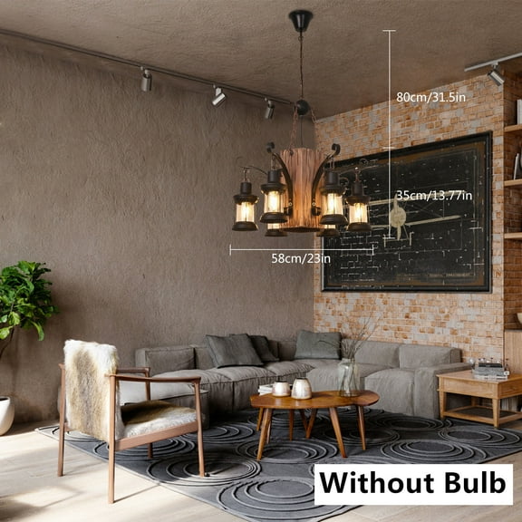 23" Rustic Wood Chandelier Farmhouse Pendant Ceiling Fixture Lamp 6-Candlestick 6 Heads Rustic Farmhouse Chandelier Wood Beam Hanging Pendant Light Fixture Farmhouse Chandelier ‎Retro Wood Texture