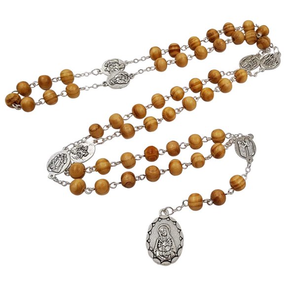 TALISMAN4U Seven Sorrows of Mary Rosary Chaplet Wooden Beads Catholic Jewelry Necklace for Women Men with Rosary Box