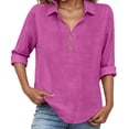 thumbnail image 2 of Womens 3/4 Sleeve Shirts Business Lapel Collared Solid Color Button Down Fashion Tops Dressy Casual Spring Blouses, 2 of 6