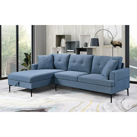 Upholstered Left-Hand Chaise in Blue