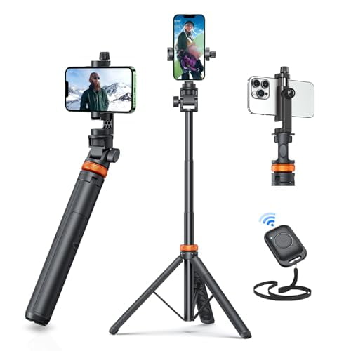 Newest iPhone Tripod Stand, EUCOS 62 Phone Tripod&Selfie Stick with Remote Shutter for Video Recording, Solidest Cell Phone Tripod Stand for iPhone Compatible iPhone 13Pro Max/12Pro/Samsung/DJI/GoPro
