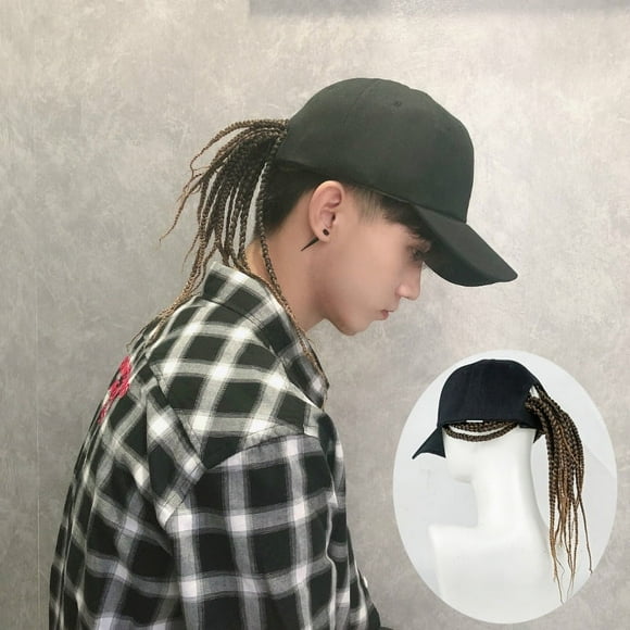 Export-Quality Braided Wig Hat for Women & Men - Ready-to-Wear Headpiece with 35cm Light Brown Dreads, Black Cap, Universal Fit for All Seasons, Effortless Styling for Trendy Hip-Hop Looks, Easy