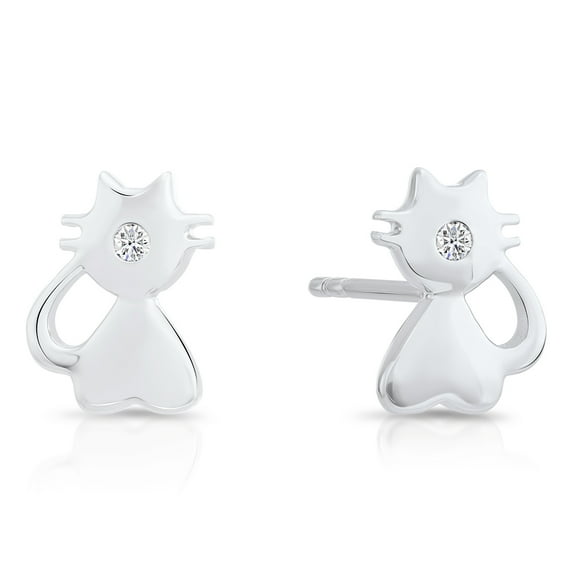 Tilo Jewelry 925 Sterling Silver Kitty Cat CZ Stud Post Earrings with Secure Push-Backs | Everyday Dainty Small Earrings for Women & Unisex