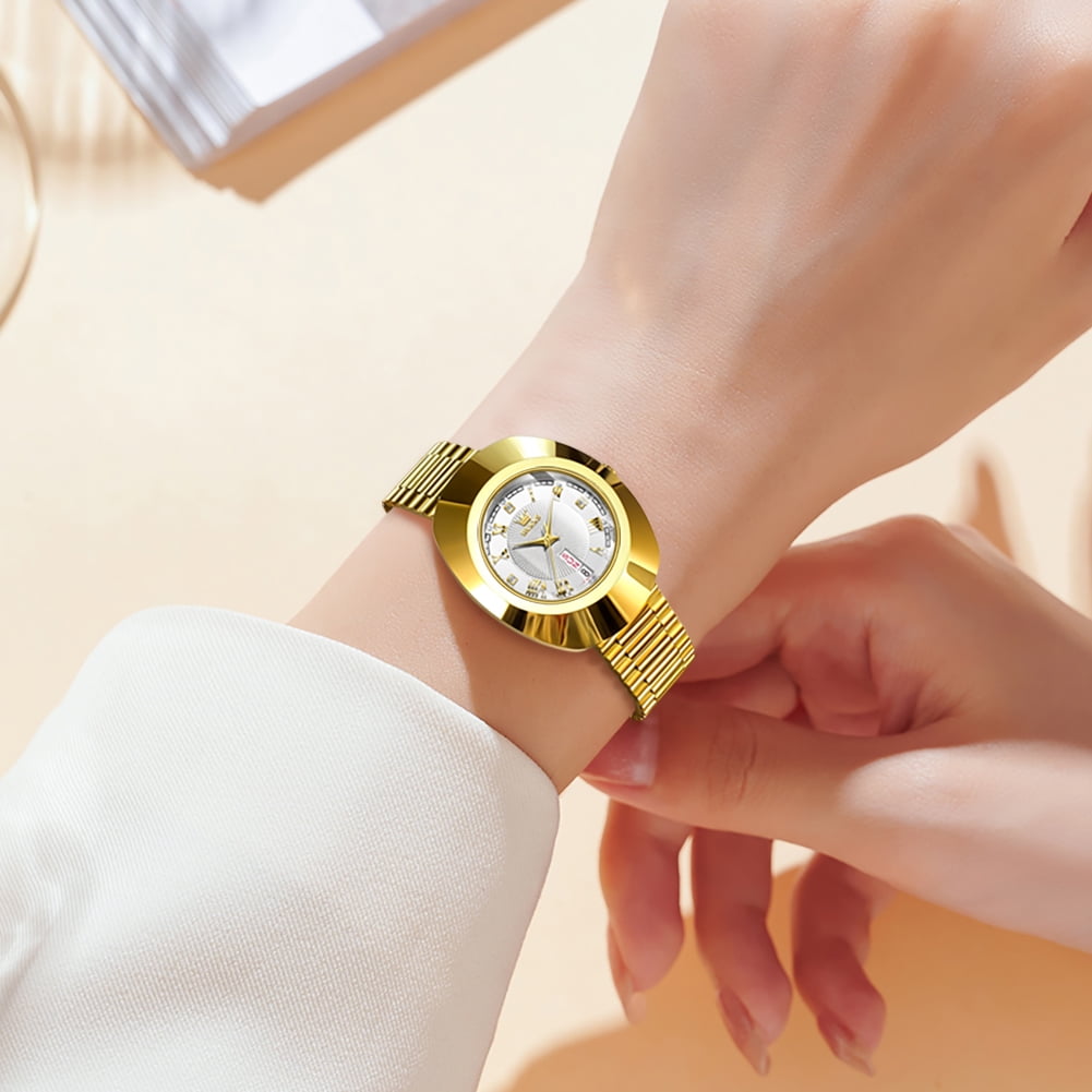 OLEVS Watches for Women Luxury Dress Waterproof Analog Quartz Fashion Gold Plated Tungsten Steel Roman Numeral Date Classic Female Ladies Watches Women Wrist Watches Gift Relojes para Mujer