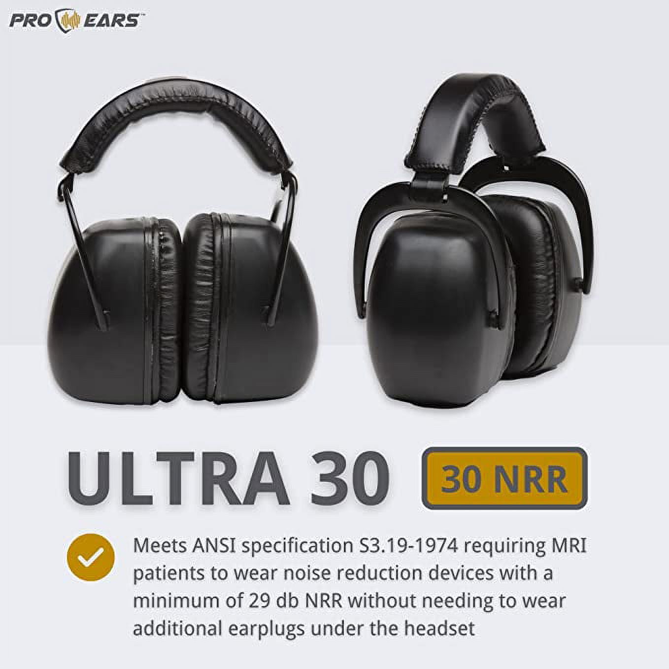 Pro Ears Ultra 30 MRI Kit, MRI-Safe Hearing Protection Earmuffs, Earplugs,  and Storage Bag, NRR 30 dB