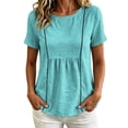 thumbnail image 2 of Yrmaups Loose Fit Short Sleeve T Shirt for Women Plus Size, Casual Round Neck Blouse, Everyday Soft Stretch Tee for Party Travel Office Daily Wear, Mint Green 2XL, 2 of 7