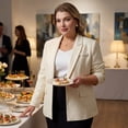 thumbnail image 3 of GRACE & GRANDEUR Women's Plus Size Texture Tweed Blazer Elegant Long Sleeve Work Office Jacket 2X Beige, 3 of 7