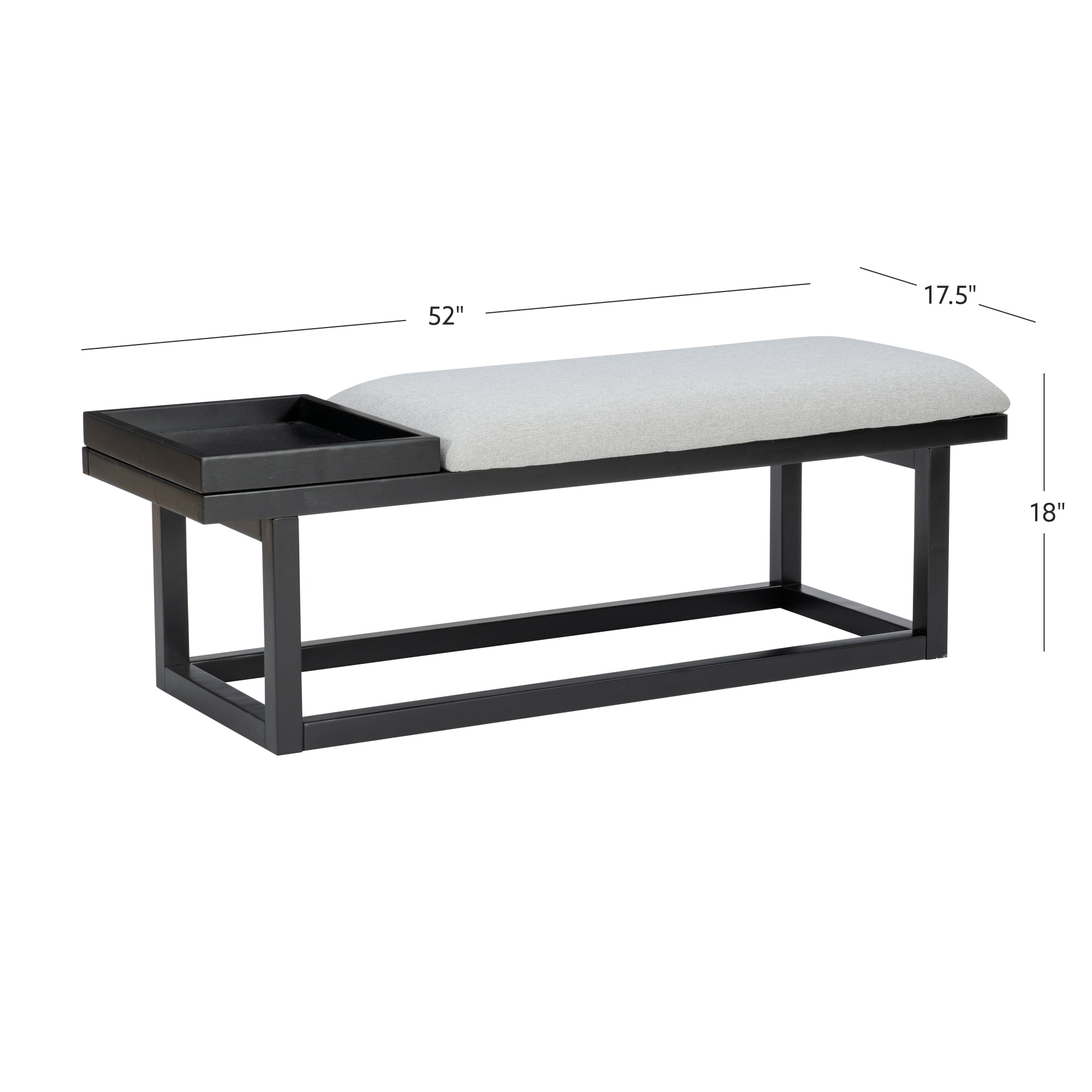 Linon Mickle Upholstered Bench with Built-In Tray, Black/Gray