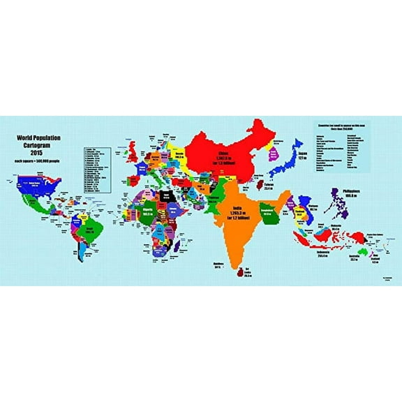 Iconic Arts Laminated 56x24 Poster: Thematic Map - World map Scaled to Population Size - ur