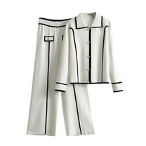 MaFYtyTPR Two Piece Outfits for Women Women New And Winter Sweater Loose Casual Long Sleeved Wide Leg Pants Knitted Two-piece Set Long Sleeved Round Neck Top/shirt Set