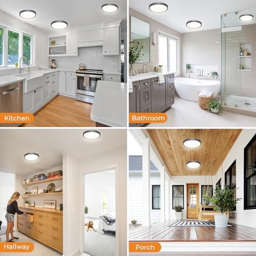 Ceiling Light, 3 Pc Led Flush Mount Ceiling Light Fixture, 9 Inch Light Fixture, 3-Color Round*, Kitchen Lighting Fixtures Ceiling, 9" Black 3Cct