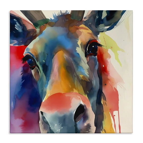 Stupell Industries Modern Close Up Horse Animals & Insects Painting Gallery Wrapped Canvas Art Print Wall Art, 17 x 17