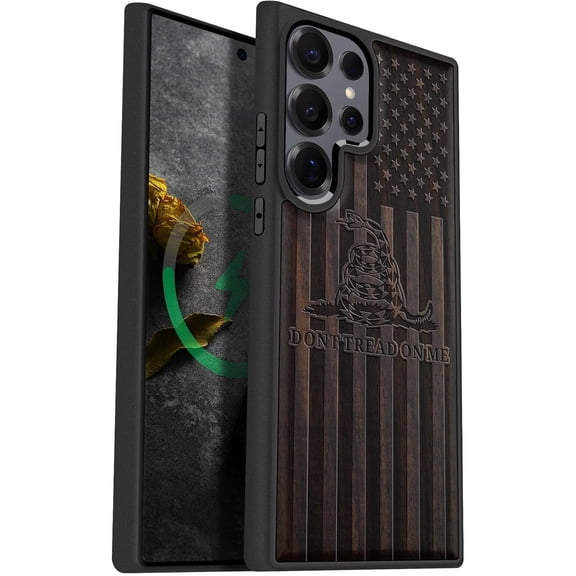 Case for Samsung Galaxy S25 Ultra Case 2026, TPU Shockproof Cover & Artisan Printed, Gadsdand American Flag, Black