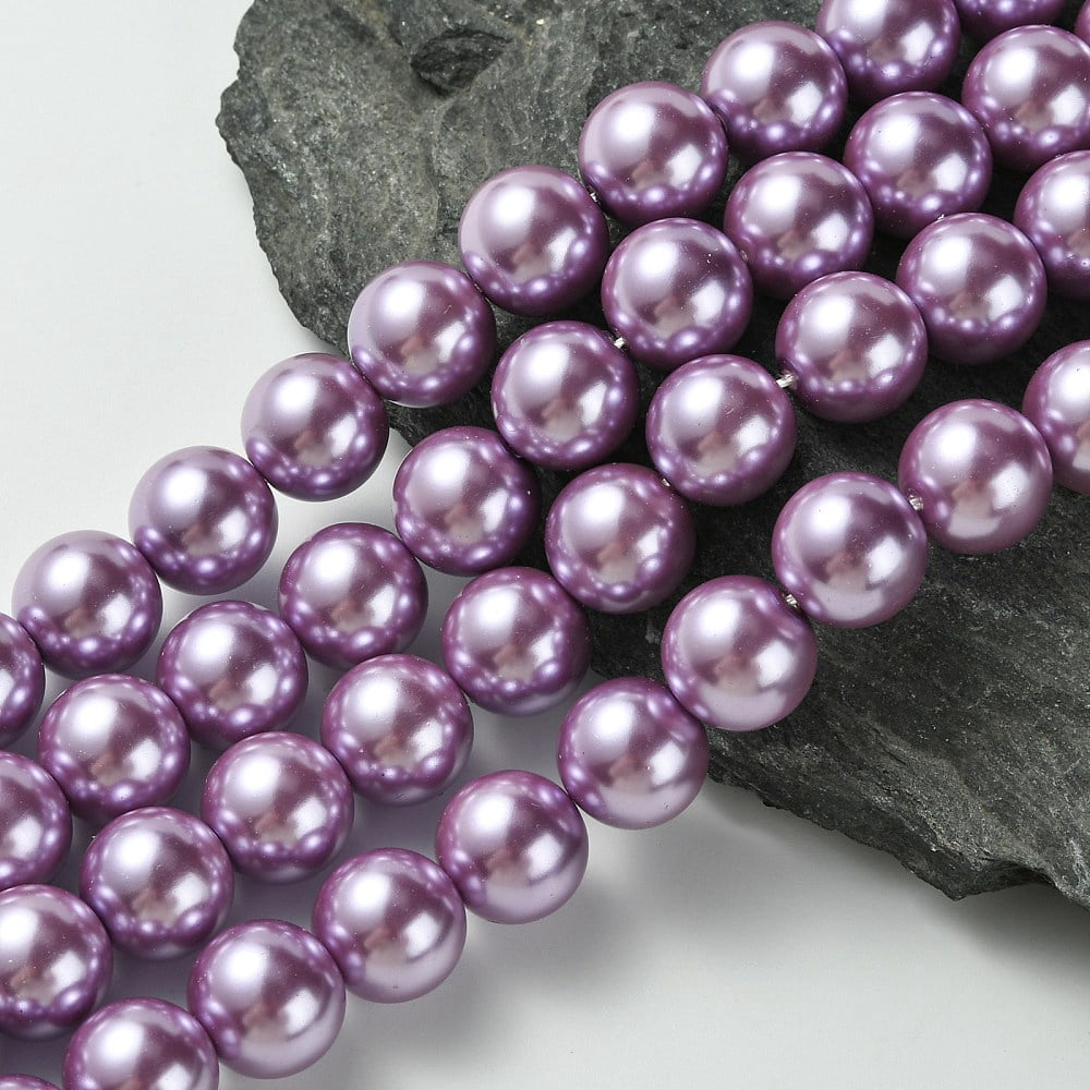Eco-Friendly Glass Pearl Beads Strands Grade A Round Dyed Cotton Cord Threaded Violet 12mm Hole: 1.2~1.5mm about 34pcs/strand 15.7 inch