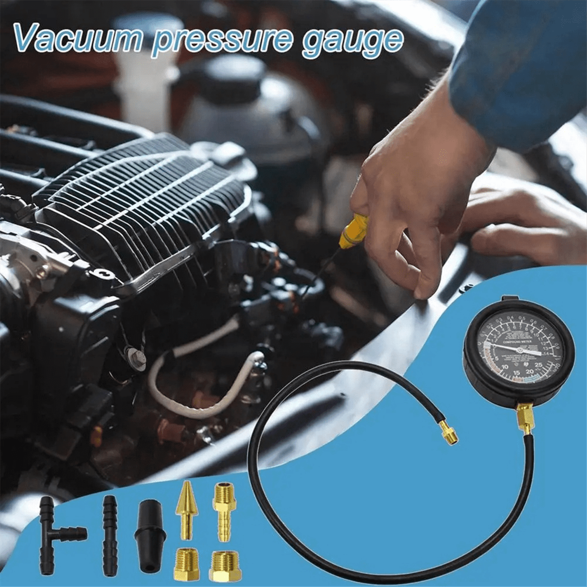 Car Vacuum and Pump Tester Gauge Kit, Pump and Vacuum Tester Gauge, Leak Carburetor Pressure Diagnostics