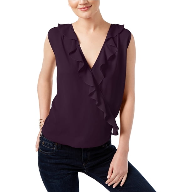 INC Blusa de punto con volantes para mujer, Púrpura, XX-Large