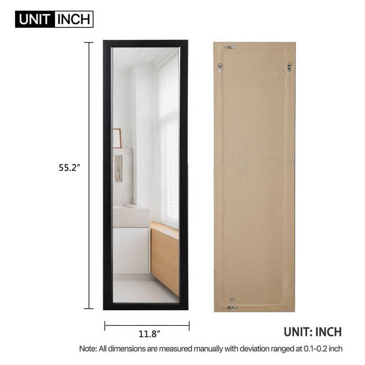 Full Length Door Mirror 55" x 12" Rectangle Wall Mirror Hanging or Leaning Against Wall for Bedroom Black (No Stand)